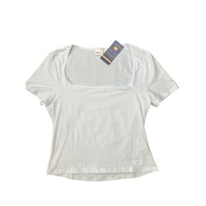 Misifi Womens White Square Neck Short Sleeve Top Size L NWT